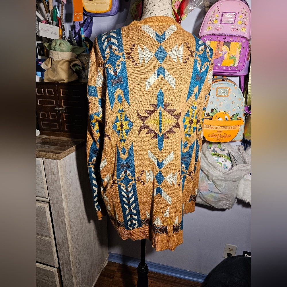 Panhandle Aztec Sweater Cardigan Size XL NWT Brass And Blue - Picture 4 of 11